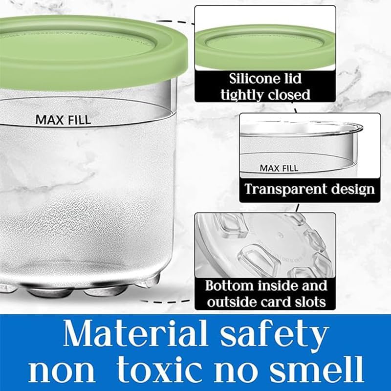 Containers Replacement for Ninja Creami Pints and Lids - 4 Pack, 16oz Cups Compatible with NC301 NC300 NC299AMZ Series Ice Cream Maker - Dishwasher Safe, Leak Proof Lids Pink/Mint/Grey/Blue