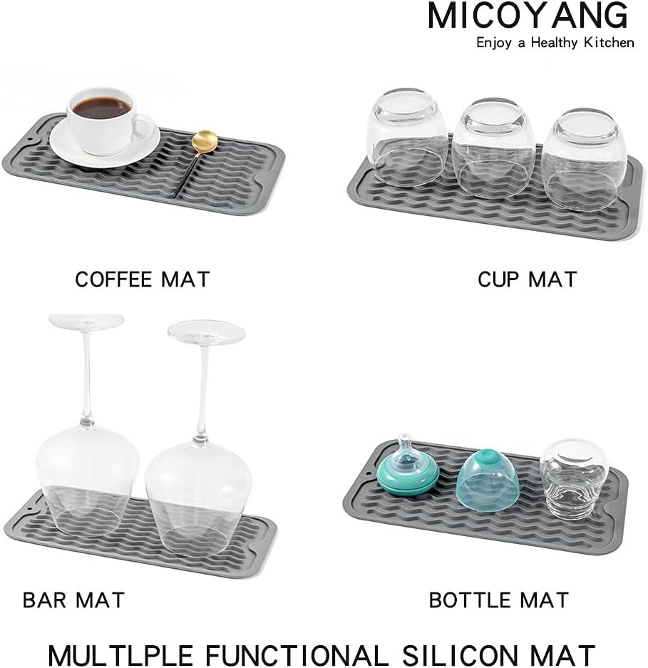 Silicone Dish Drying Mat for Multiple Usage,Easy clean,Eco-friendly,Heat-resistant Silicone Mat for Kitchen Counter or Sink,Refrigerator or Drawer Liner Grey S 12 inches x 6 inches