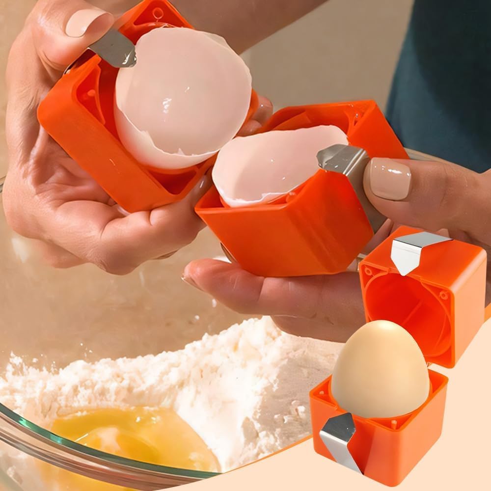 Egg Shell Opener Remover, Eggs Peeler Separator for Boiled and Raw Eggs, Stainless Steel Eggshell Cutter Kitchen Tools for Cooking and Breakfast Prep (Orange Square, 3 Pcs)