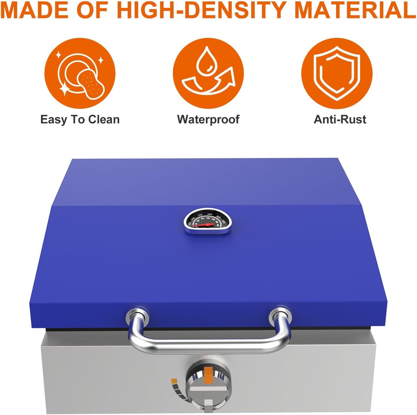 Hard Cover Hood with Temperature Gauge for Blackstone 17 inch Table Top Griddle, Hinged Lid for Blackstone 17" Front or Rear Grease Model 1650, 1832 and More Portable Grill, Blue