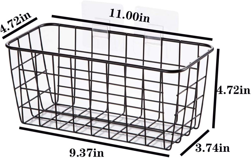 3 Set LeleCAT Adhesive Over the Cabinet Door Wire Baskets for Organizing for Kitchen Food Pantry Bathroom Shelf Storage No Drilling Wall Mounted,Black