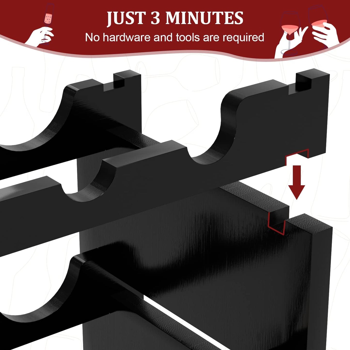 Domax Wine Rack Freestanding Floor - 36 Bottle Wooden Stackable Wine Storage Holder for Cabinet, Bar, Pantry and Cellar 33.5 inch Wide(Black)