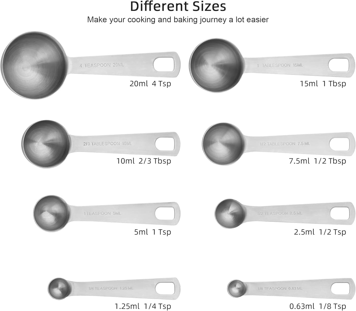 Measuring Cups and Spoons Set of 15 Pcs, 7 Stainless Steel Stackable Heavy Measuring Cups, 8 Measuring Spoons, Metal Measuring Spoons and Cups for Dry or Wet Ingredients During Baking.