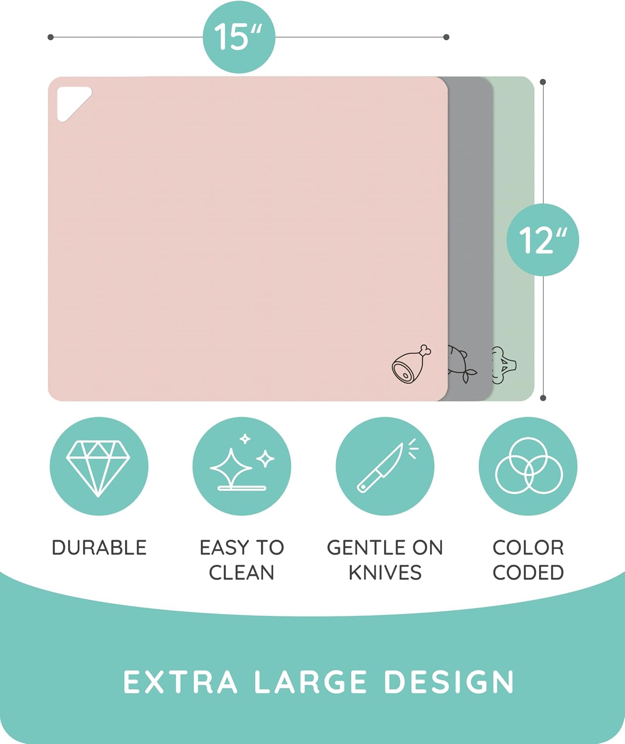 July Home Cutting Board Alternative for Kitchen - Extra Thick Flexible Plastic Cutting Board Set of 3, Non-Slip, BPA-Free, Easy to Clean, Colored Cutting Mats for Cooking, Durable Chopping Sheets