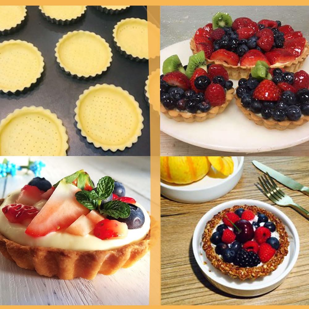 Mini Tart Pans 4 Inch with Removable Bottom, Nonstick Quiche Pan Fluted Carbon Steel Pie Tart Pans for Baking Tartlets, Mousse Cakes, Tart Shells – Set of 7