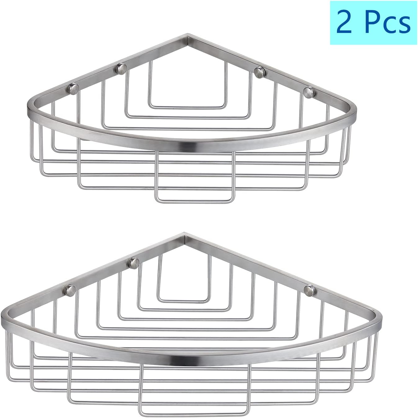 [2 Pack] Corner Shower Caddy Organizer, SUS304 Stainless Steel Heavy Duty Rust-Proof Shelf Shampoo Holder, Wall Mounted Storage Rack for Bathroom Kitchen, Brushed Nickel