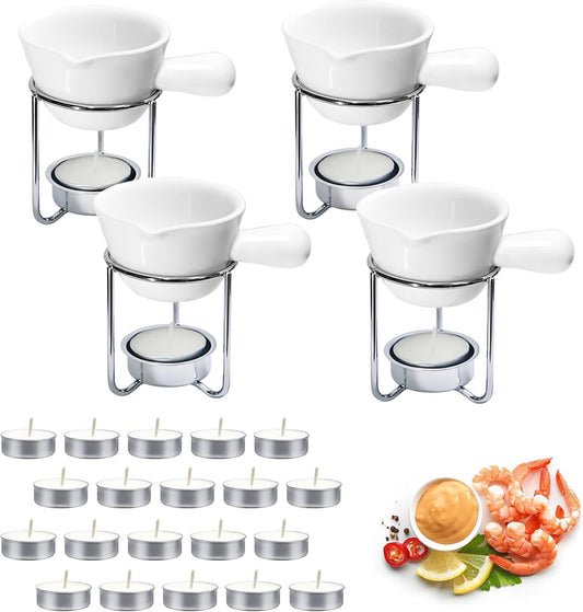 Reasim Butter Warmer for Seafood Set of 4,Lobster Butter Warmer Crab Butter Warmer Set with 20 Pcs Tealight Candles,Ceramic Drawn Butter Melter for Chocolate Cheese,Fondue Seafood Boil Party supplie