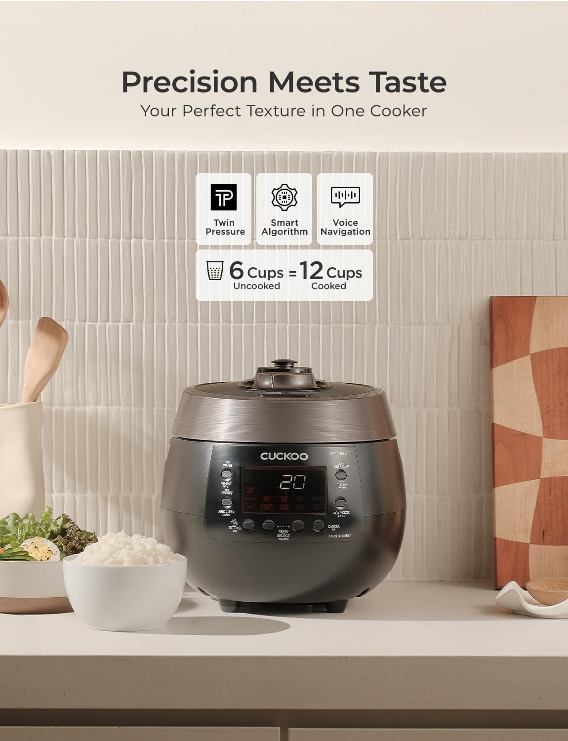CUCKOO CRP-RT0609FB 6-Cup (Uncooked) / 12-Cup (Cooked) Twin Pressure Rice Cooker & Warmer with Nonstick Inner Pot, 14 Menu Options, Safe Steam Release, 3 Voice Guide, Auto Clean (Black)