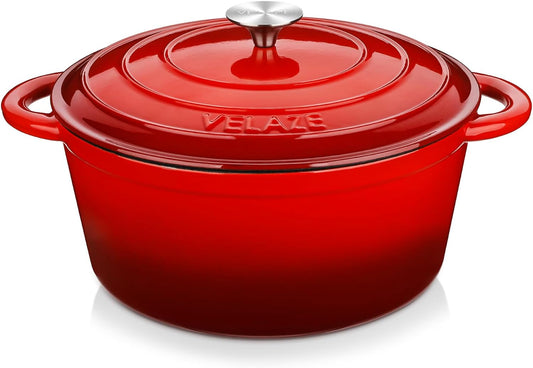 Velaze 7.5 QT Dutch Oven Pot with Lid, Enameled Cast Iron Dutch Oven with Dual Handles for Sourdough Bread Baking, Cooking, Non-stick Enamel Coated Cookware (RED)