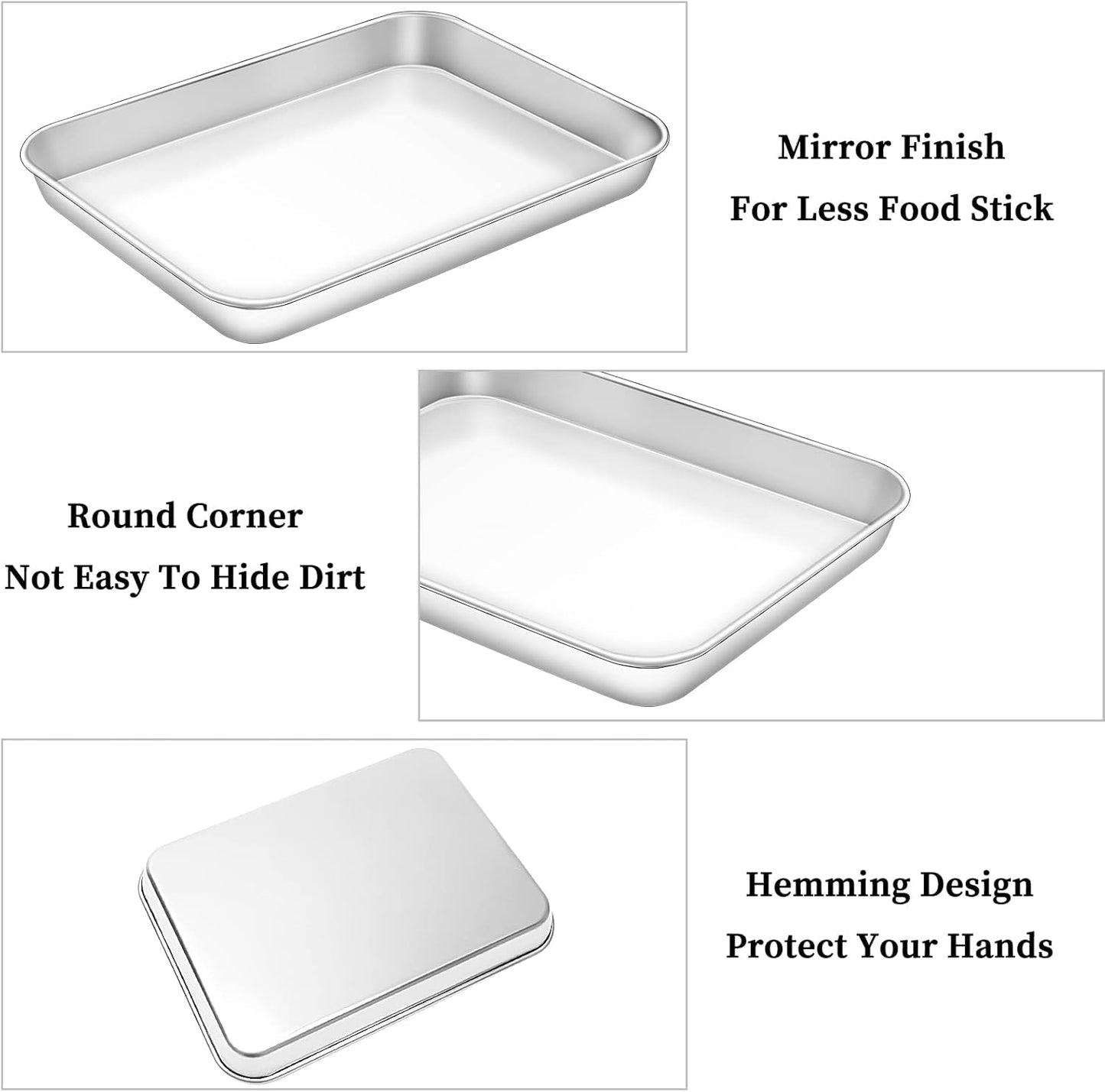 Deedro Baking Sheet with Rack Set [2 Sheets + 2 Racks], Stainless Steel Cookie Half Sheets Baking Pan Oven Tray with Cooling Rack, 9 x 7 x 1 Inch, Heavy Duty, Non-toxic, Easy Clean