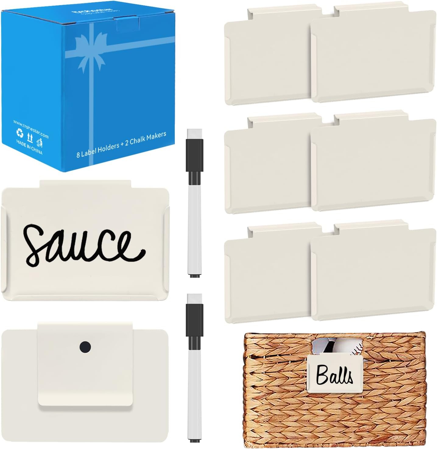 Metal Pantry Baskets Labels Clip On for Storage Bins | Edge Fold-Cream (Edge Fold-Cream, 8 Metal Label Clip)