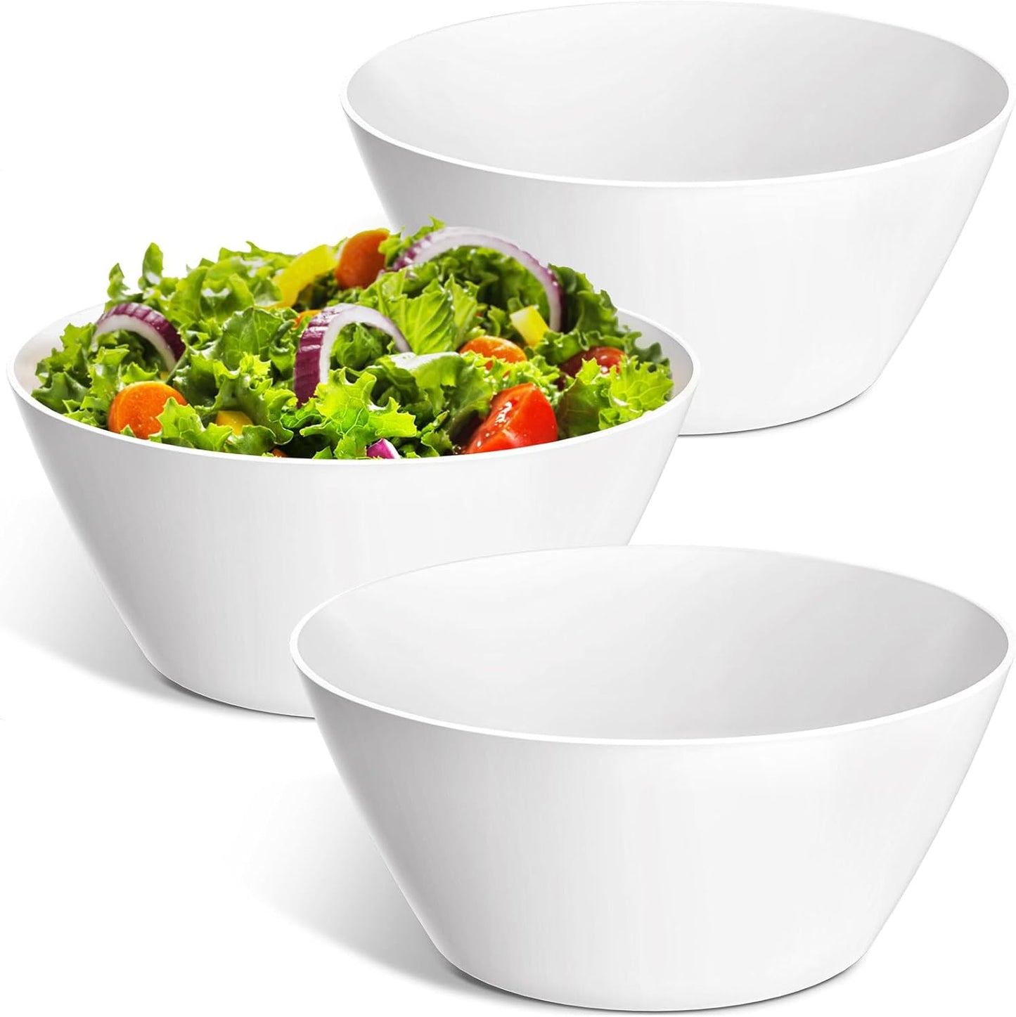 10 inch Large Salad Bowls, White Serving Bowls 118 oz, Bamboo Fiber Bowls Set of 3, Microwave and Dishwasher Safe, Great for Salad, Fruits, Vegetables and Party