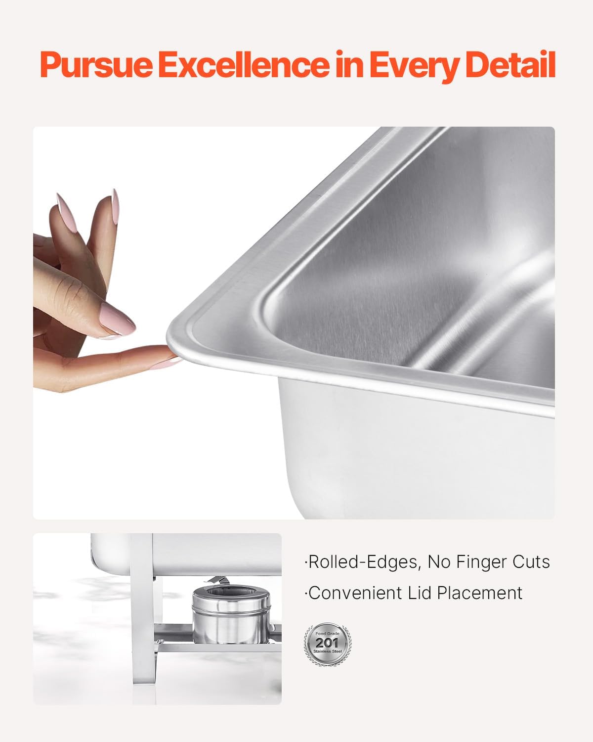 VEVOR Chafing Dish Buffet Set, 8 Qt 4 Pack, Stainless Chafer with 4 Full Size Pans, Rectangle Catering Warmer Server with Lid Water Pan Folding Stand Fuel Tray Holder Spoon Clip