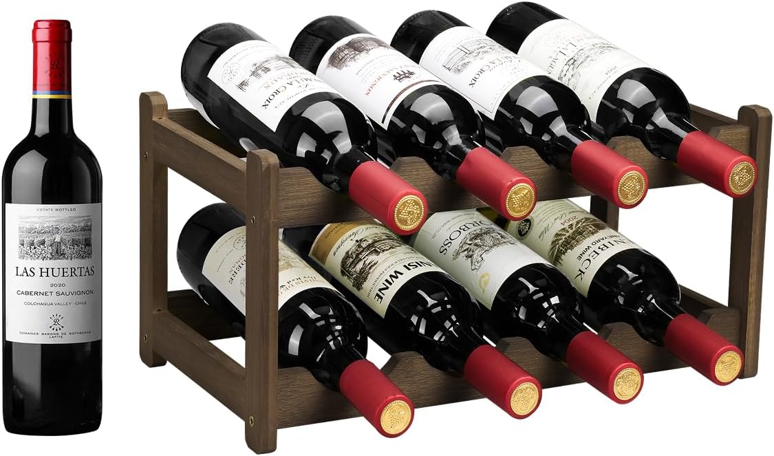 Wine Rack 8 Bottle 2-Tier Eco-Friendly Bamboo Wine Storage Easy-Assembly Space-Saving for Wine Lovers,Kitchen Wine Organizer for Countertop,Pantry, Home,Room Decor,Bar