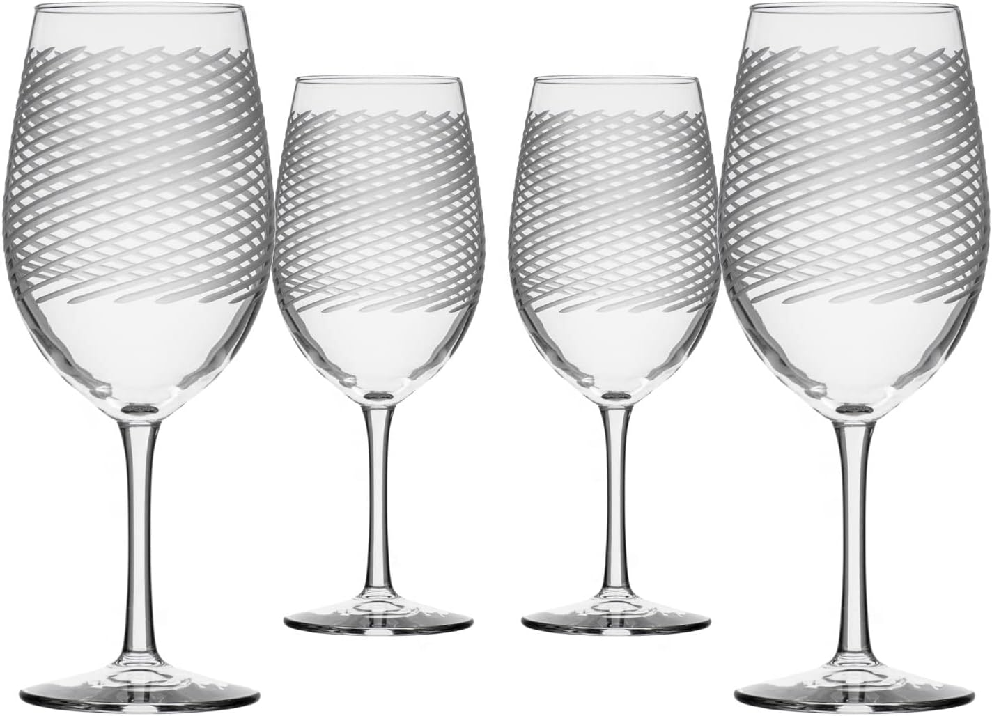 Rolf Glass Cyclone All Purpose Wine Glass | Set of 4 Stemmed 18oz Glasses | Proudly Made in the USA | Large Engraved Tumbler Glasses | Lead-Free Glass