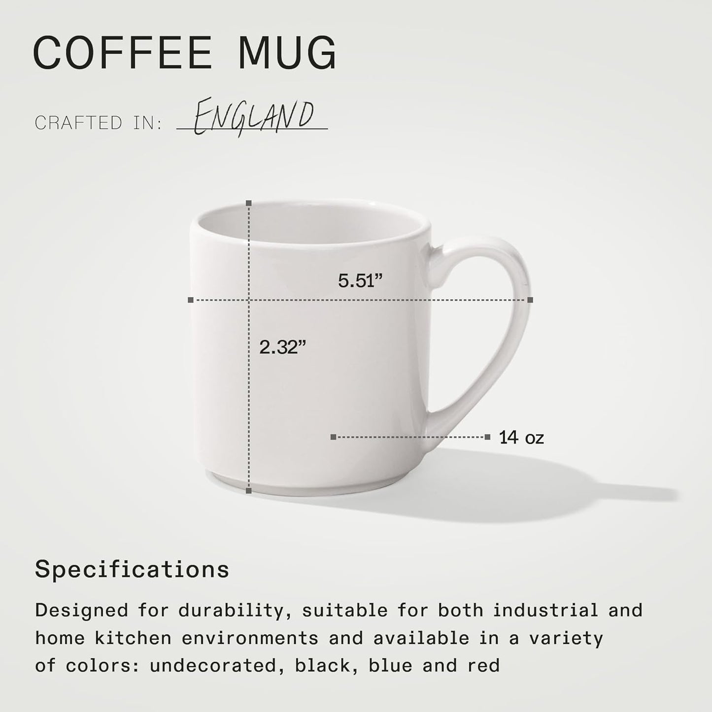 Made In Cookware - Set of 4 - Coffee Mug Set - 12 oz - White - Porcelain England - Dishwasher and Microwave Safe