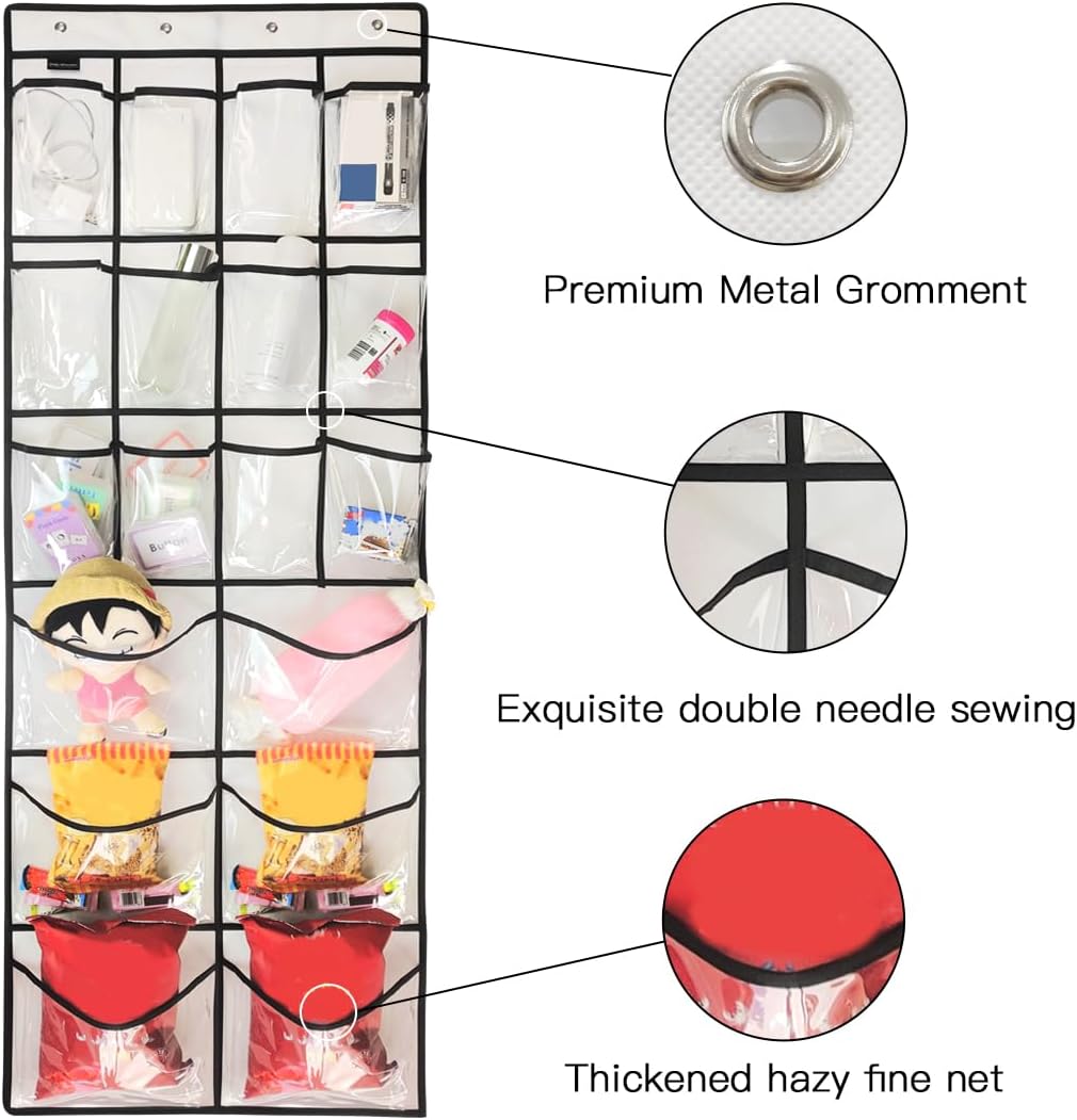 2 Pack Extra Large Hanging Crystal Clear Over Door Shoe Organizers, Closet Shoe Rack Organizer, 12+6 Pockets, 8 Hooks, White (59" x 21.6")