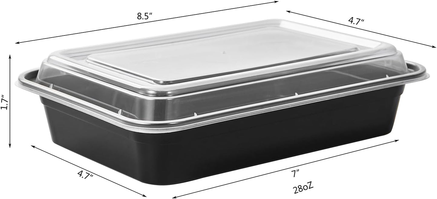 150 Pack Meal Prep Plastic Food Storage Containers With Lids 28 oz 1 Compartment Black Rectangular To Go Lunch Prepping Boxes BPA-Free Microwavable Freezer Safe Stackable (Formerly FULING)