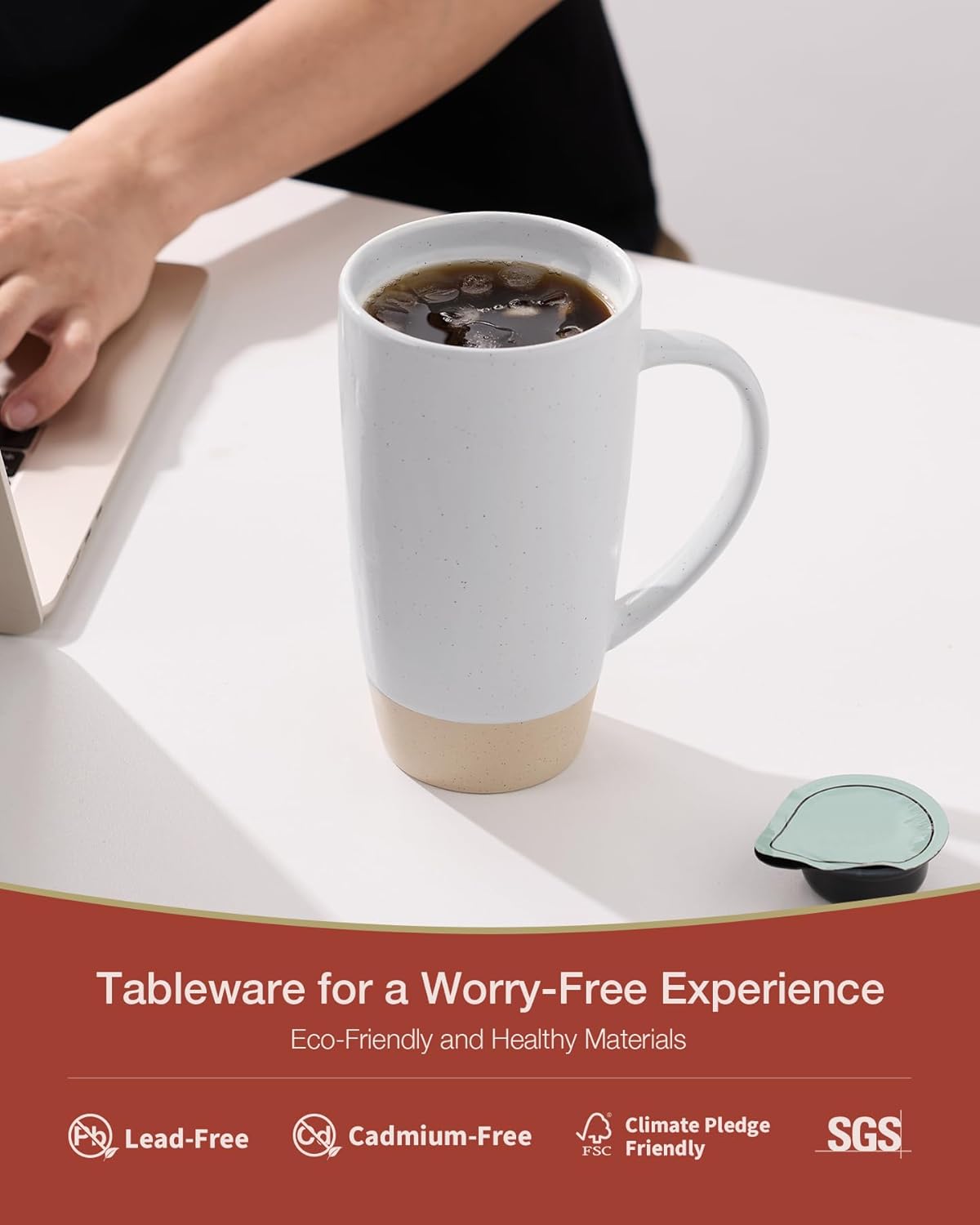 famiware Milkyway Coffee Mugs, 20oz Large Coffee Mug, Ceramic Mug Set of 2 with Lid, Cup Set with Handle for Latte, Tea, Cocoa, Milk, Home & Office, Cinnamon Brown and Light Gray