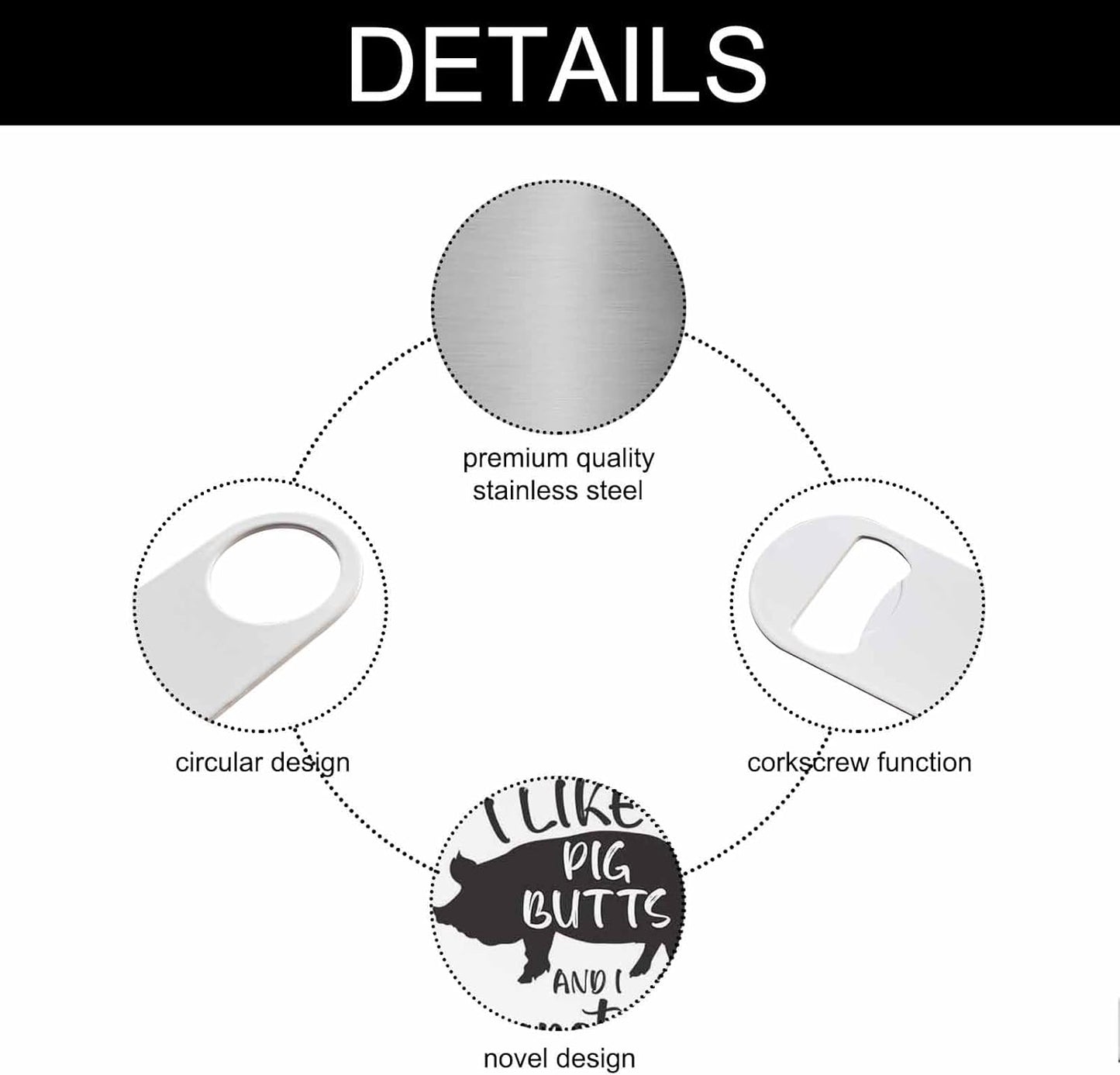 Art Design Stainless Steel Bottle Opener I Like Pig Butts and I Cannot Lie Adorable Lettering Flat Beer Bottle Opener Keychain for Home Kitchen Bar Restaurant Party Birthday Gift