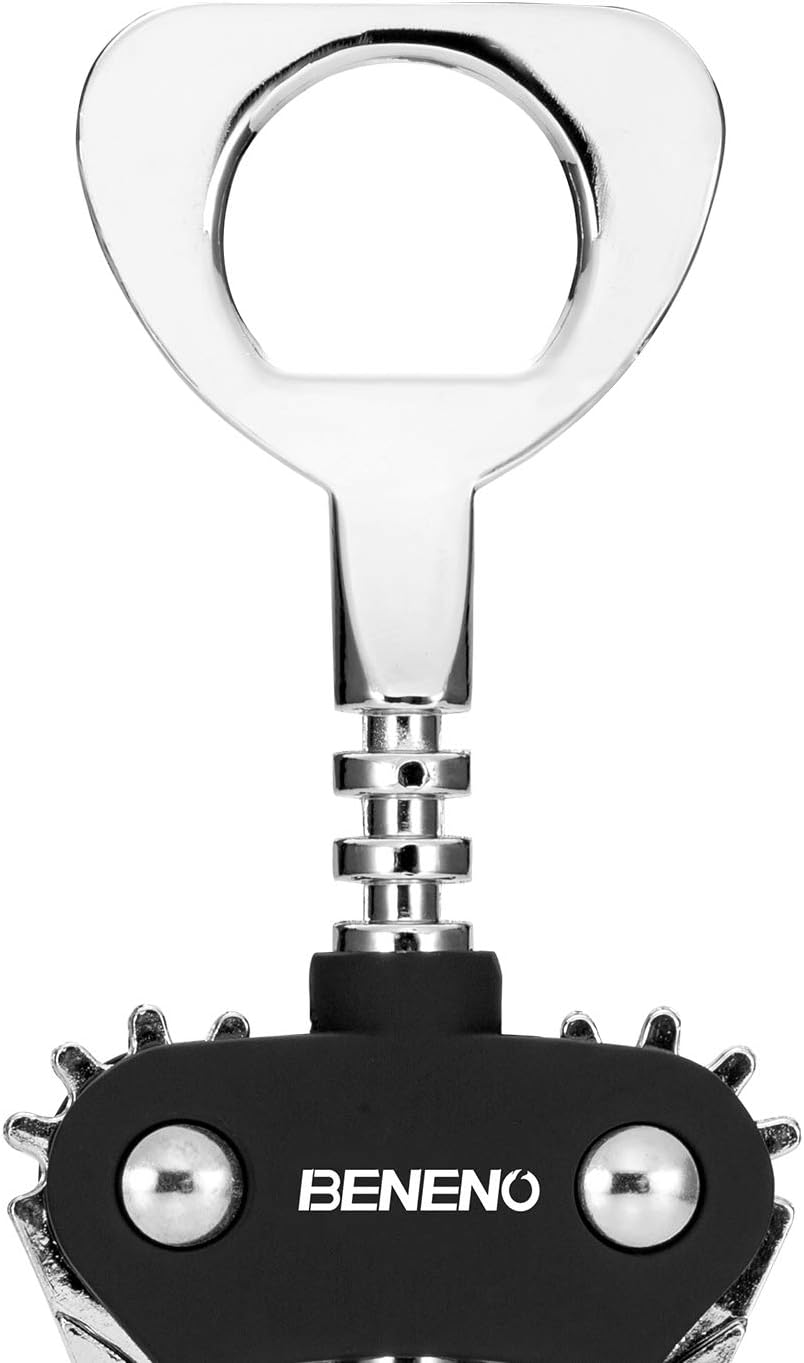 Beneno Wine Opener, Zinc Alloy Premium Wing Corkscrew with Multifunctional Bottles Opener, Sharp Wine Corkscrew with Ergonomic Non-Slip Wing Handle, Upgrade Black