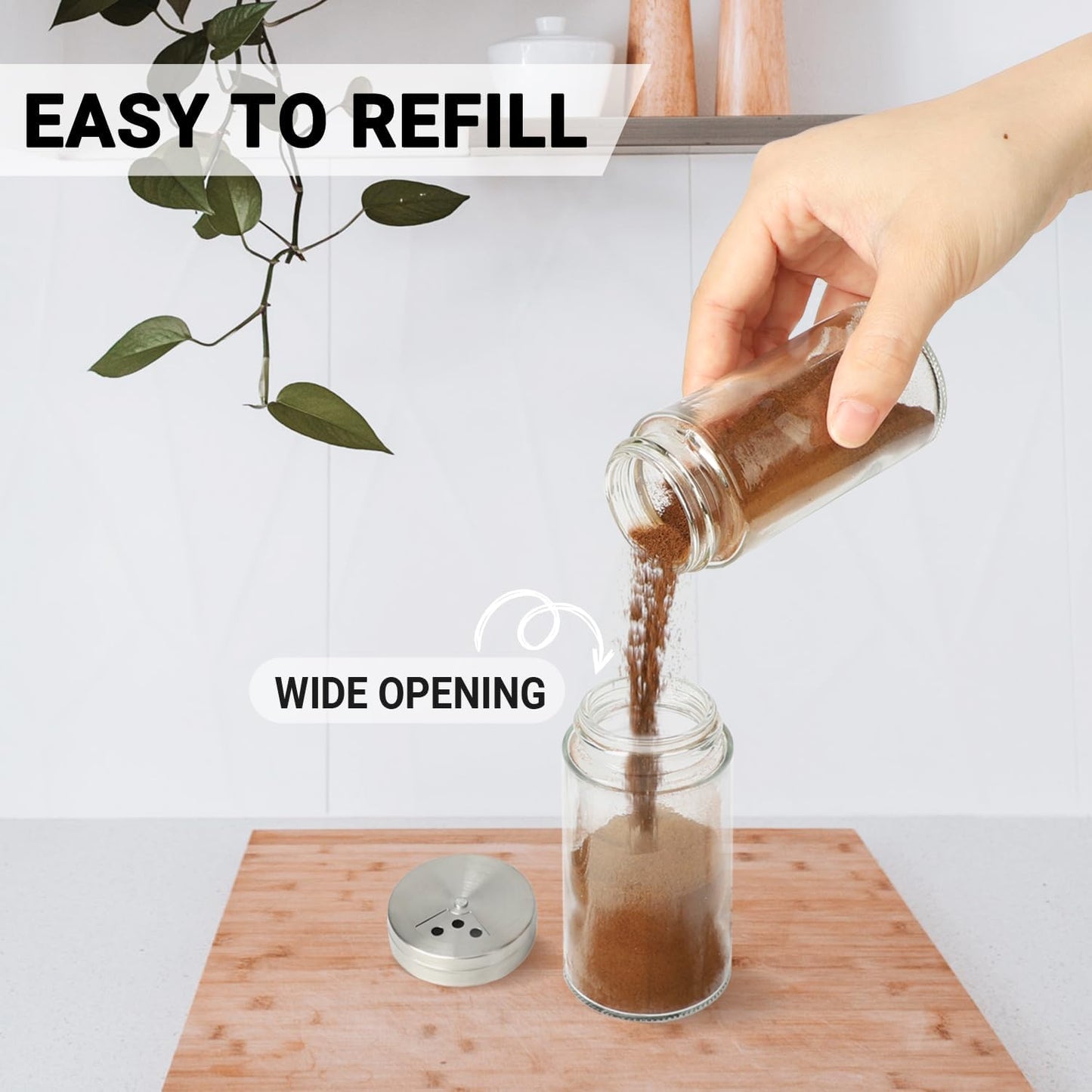 Segarty Spice Jar, 3 Pack 4 oz Glass Spice Jars with Shaker Lids, Clear Seasoning Organizer Spice Containers with Adjustable Pour Holes for Kitchen Cabinet, Salt Shakers with Stainless Lid