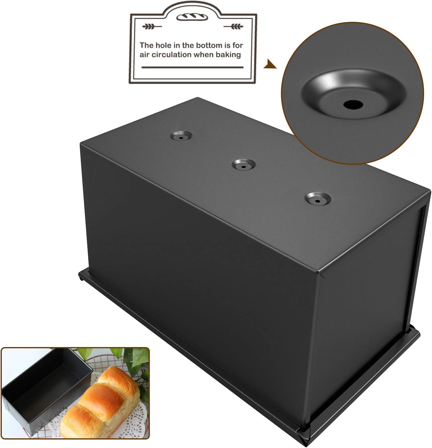 CHEFMADE Pullman Loaf Pan with Lid, 1Lb Dough Capacity Non-Stick Rectangle Flat Bread Pan, Carbon Steel Bakeware Toast Mold with Cover for Baking Bread - Black