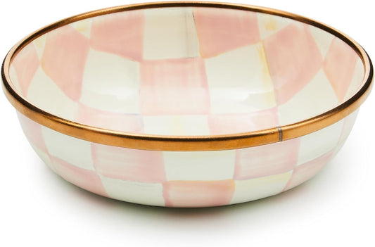 MACKENZIE-CHILDS Enamel Dipping Bowl, Small Serving Bowl for Entertaining, Pink-and-White Rosy Check