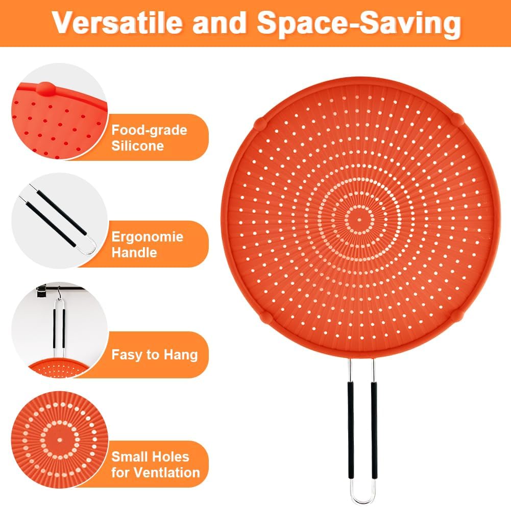 Splatter Screen for Frying Pan, Grease Splatter Guard, Heat-Resistant Splatter Guards for Frying, Silicone Splatter Guard for Everyday Cooking, Dishwasher Safe, Red （16in×12in×0.5in）