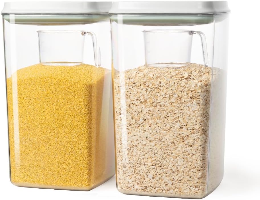 Pop Airtight Food Storage Containers Set with Lids, Large 4.2Qt/4L Food Containers with Scoop, Kitchen Pantry Organization and Storage, BPA Free Stackable Cereal Container (2 * 4.2Qt)