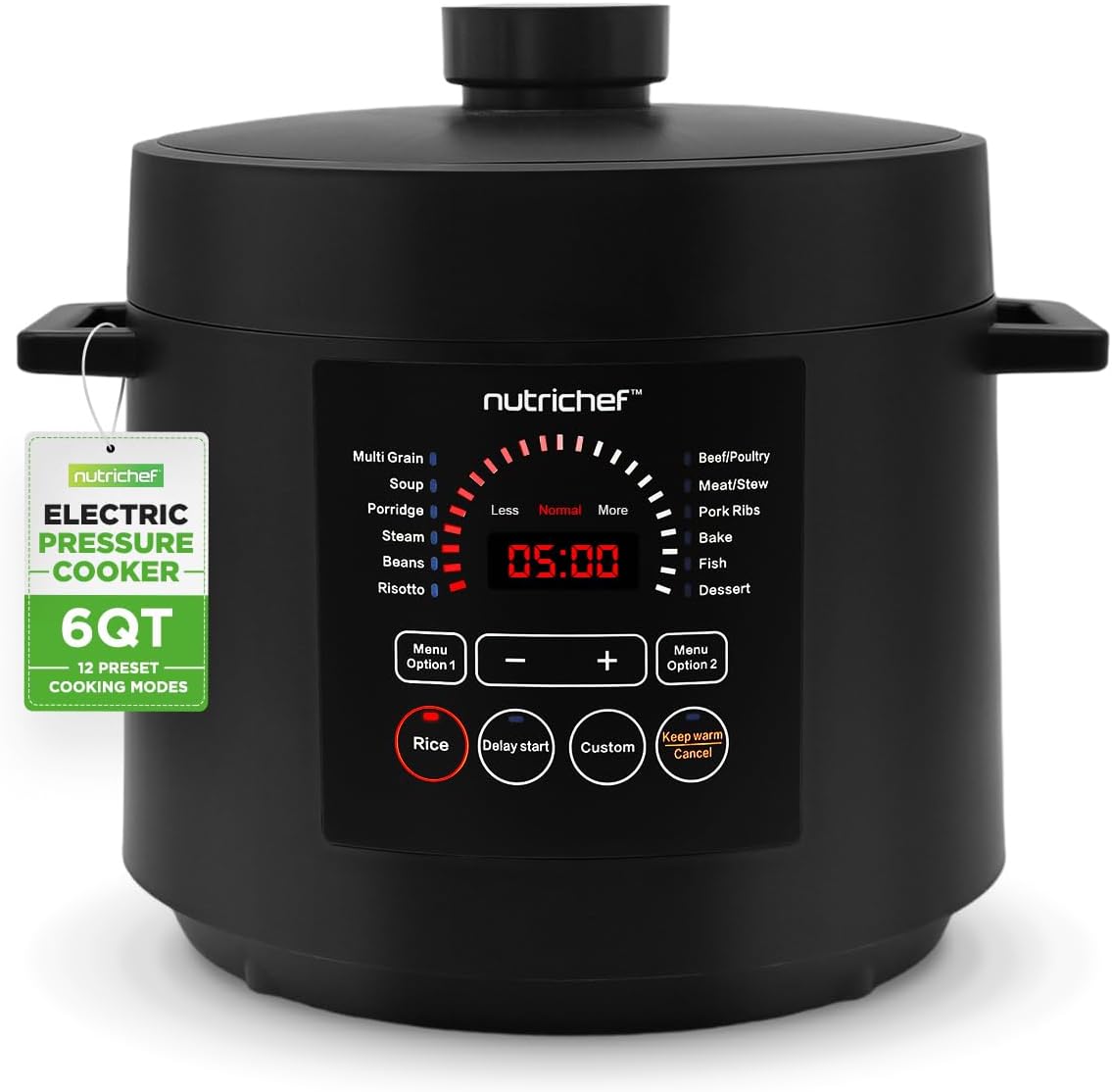 NutriChef Electric Pressure Cooker 6 Quart Capacity | 9 Function Digital Countertop Pressure Cooker | Adjustable Time & Temperature | Cook, Bake, Steam, & Braise | 13.1 x 11.4 IN | Black