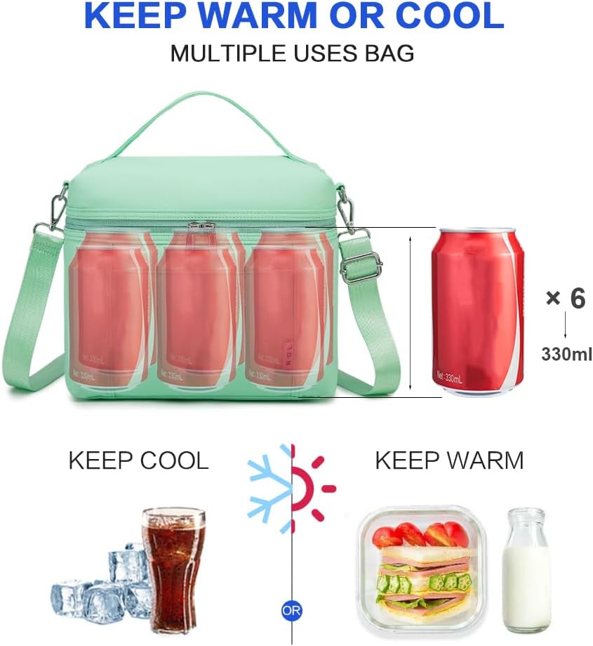 NOL Natural Organic Lifestyle Insulated Lunch Bags for Women Cooler Bag Lightweight Nylon Waterproof Lunch Box For Work (Small, Mint green)