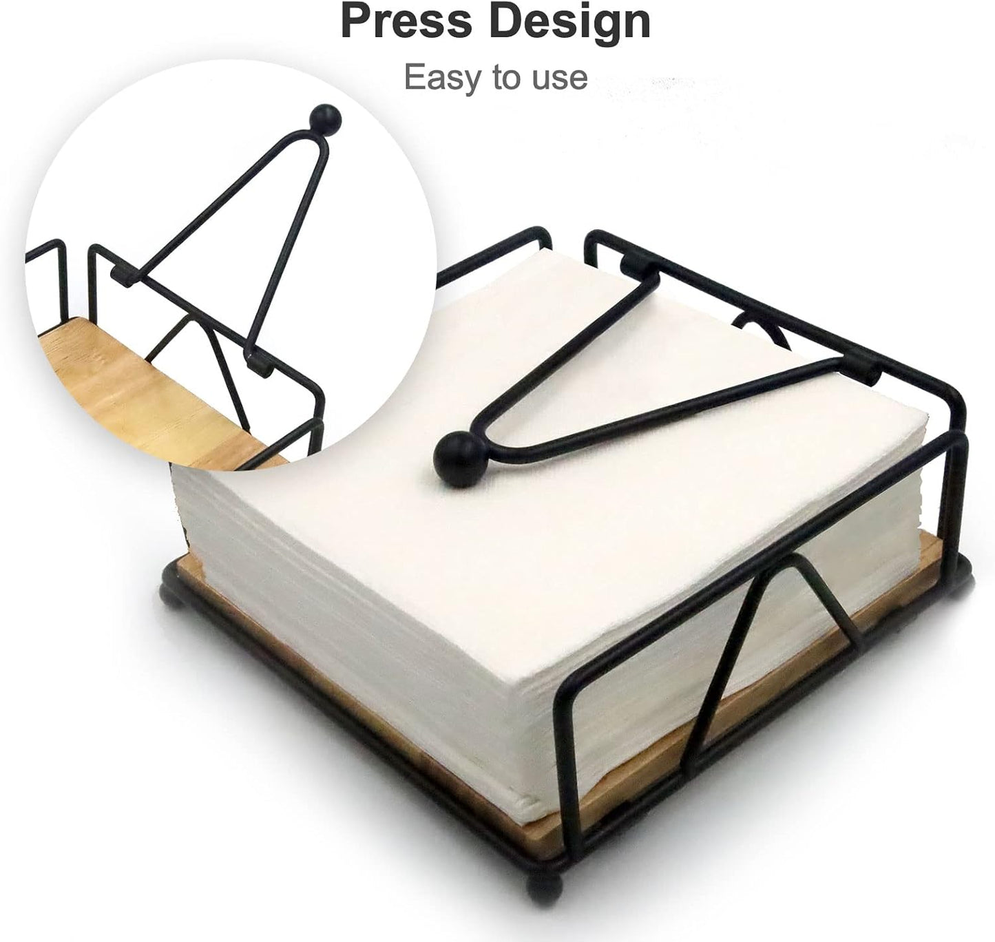 Napkin Holder for Table, Metal and Wood Napkin Holder, Standing Napkin Holders for Paper Napkins, for Kitchen Counter, Dining Table, 7" x 7"(Black)