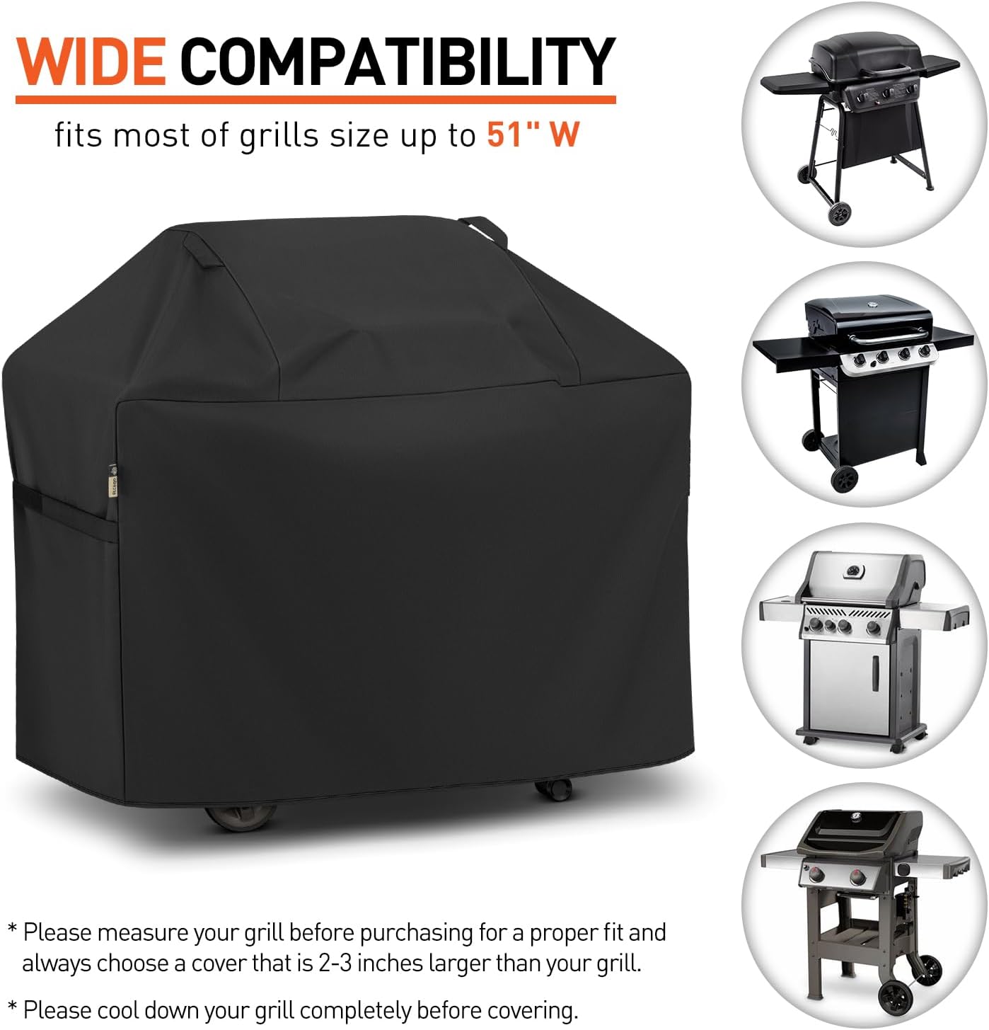 BBQ Grill Cover 53 Inch, Heavy Duty Waterproof Outdoor Gas Grill Cover, Fade Resistant Durable and Convenient Compatible with Charbroil Weber Spirit Nexgrill Napoleon