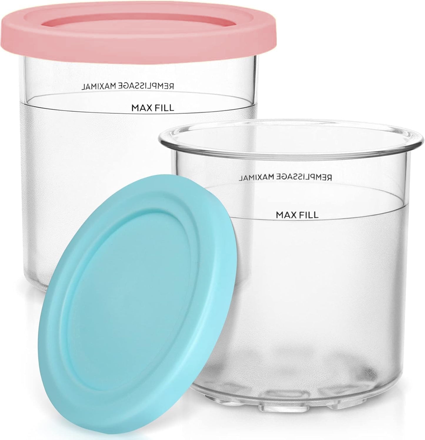 Containers Replacement for Ninja Creami Pints and Lids - 2 Pack, 16oz Cups Compatible with NC301 NC300 NC299AMZ NC290 Series Ice Cream Maker - BPA-Free & Dishwasher Safe