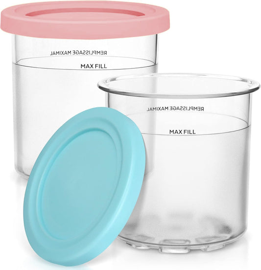 Containers Replacement for Ninja Creami Pints and Lids - 2 Pack, 16oz Cups Compatible with NC301 NC300 NC299AMZ NC290 Series Ice Cream Maker - BPA-Free & Dishwasher Safe
