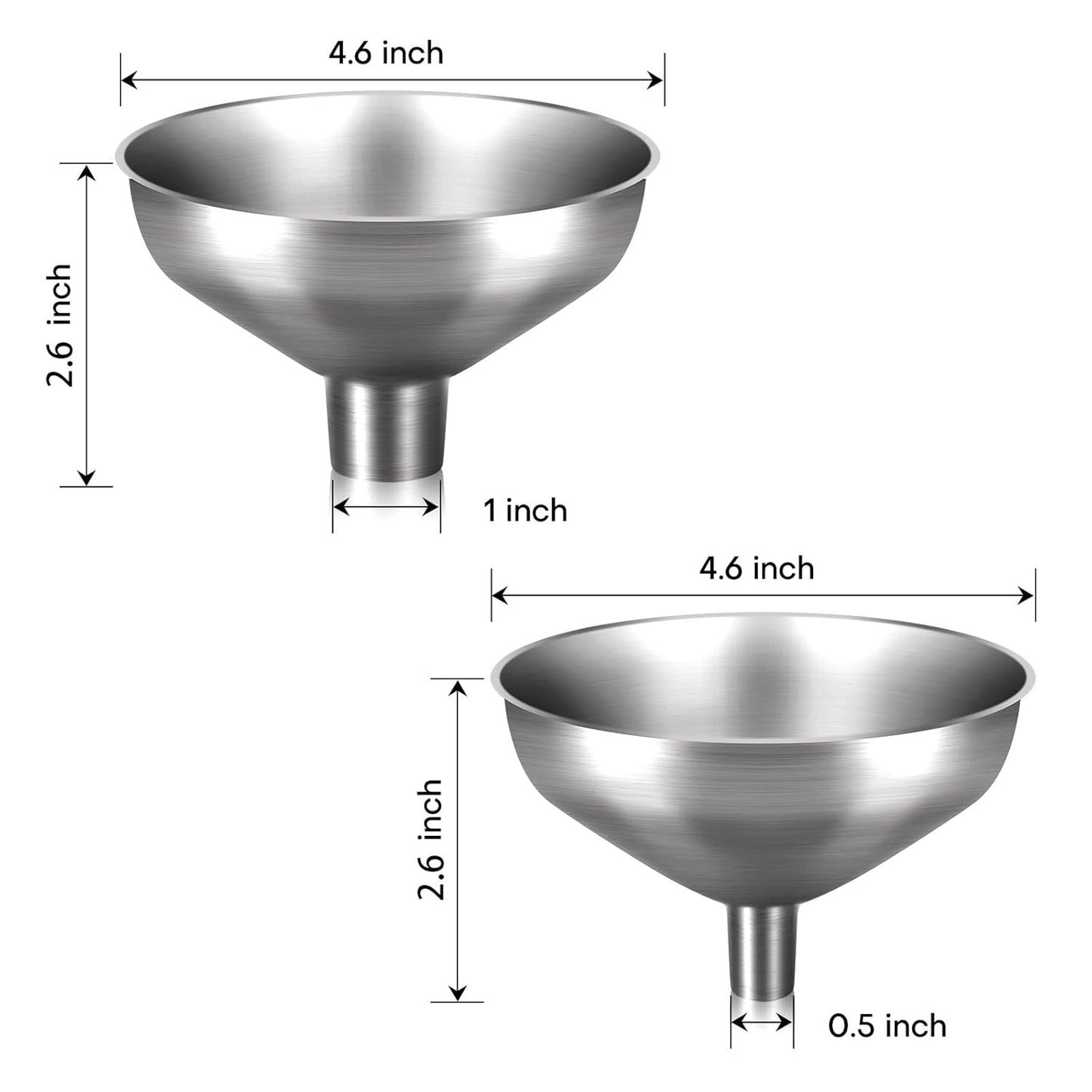 2-Piece Stainless Steel Kitchen Funnel Set with 1-Inch and 0.5-Inch Ports for Transferring and Filling Liquids, Coffee Beans, Spice Blends, and Powders Easy to Clean!