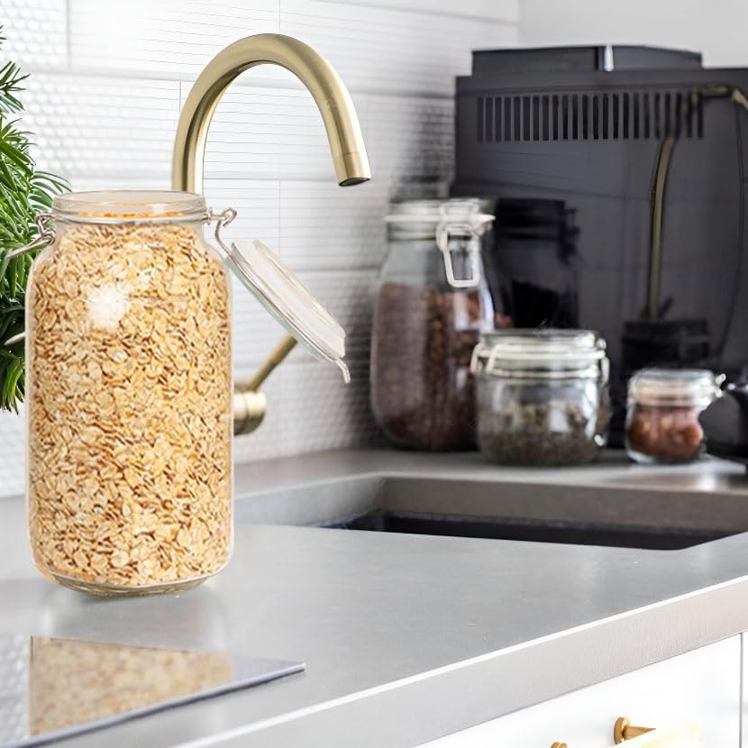 78oz Square Glass Food Storage Jars Storage Container with Clear Preserving Seal Wire Clip Fastening for Kitchen Canning Flour, Cereal, Pasta, Sugar, Beans