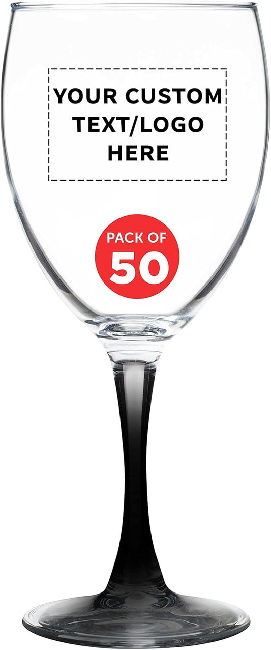 Custom Nuance Wine Glasses by ARC 10.5 oz. Set of 50, Personalized Bulk Pack - Restaurant Glassware, Perfect for Red Wine, White Wine, Cocktails - Black