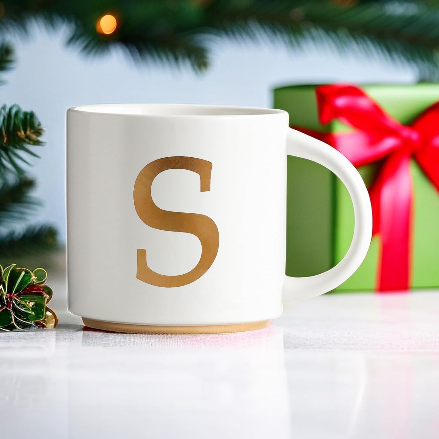 COLLECTIVE HOME - Monogram Ceramic Mugs, 15 oz Golden Initial Coffee Cups, Elegant Alphabet Tea Mugs, Elegant Personalized Mug with Gift Box, Unique Mug with Double Side Capital Letter (S)