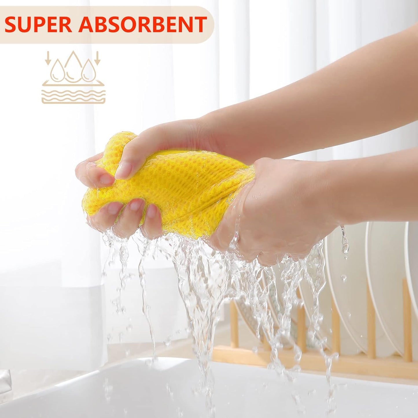 Homaxy 100% Cotton Waffle Weave Kitchen Dish Cloths, Ultra Soft Absorbent Quick Drying Dish Towels, 12 x 12 Inches, 6-Pack, Yellow