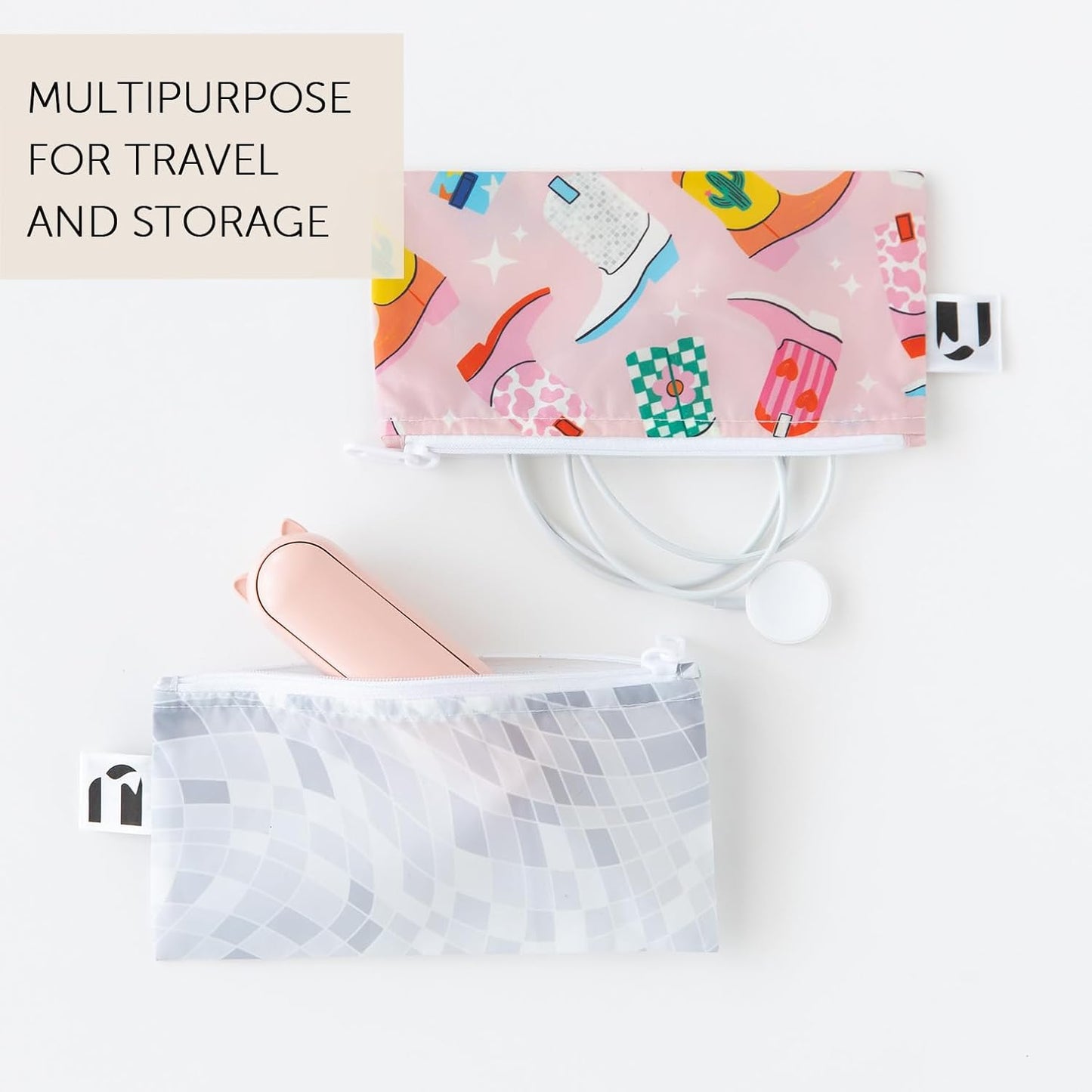 Roamio Reusable Sandwich and Snack Bags, for Kids School Lunch and for Adults Portion, Washable Fabric, Waterproof Cloth Zip Bag, Travel Pouch, Food-Safe Storage, 4-pack Set Cowgirl Boots and Disco