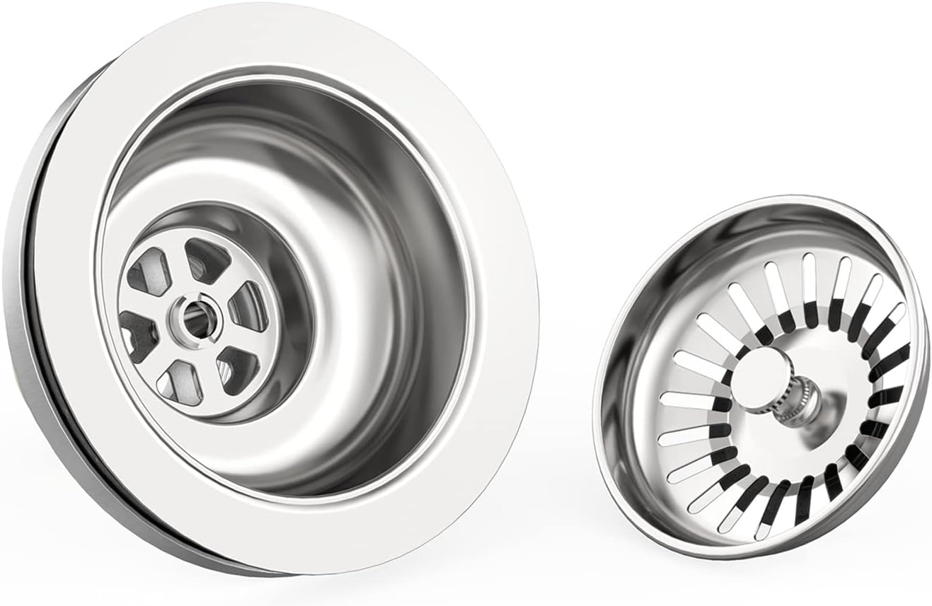 KONE Sink Drain Assembly, Kitchen Sink Drain Strainer Kit with Removable Strainer Basket Stopper, Universal fit USA Home/Commercial 3-1/2 Inch Standard Sink Drain Hole (Polish)