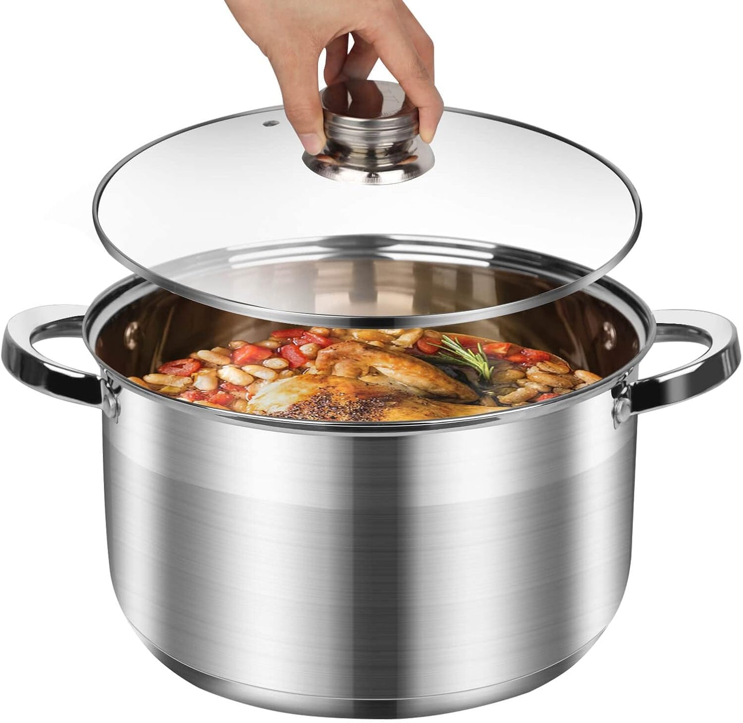 Stainless Steel Stockpot with Lid - 10 Quart Soup Pot for Induction Cooking