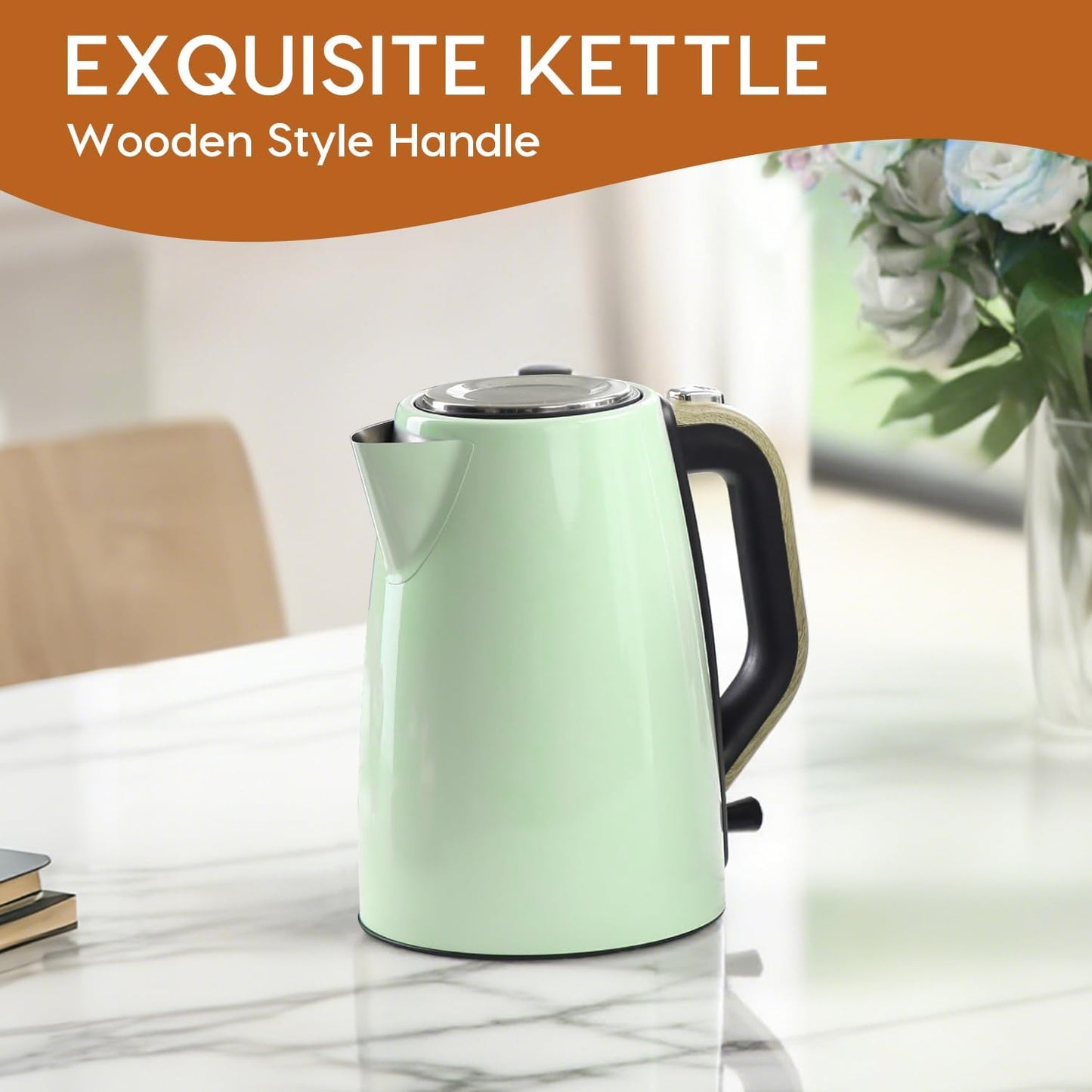 Electric Kettle for Boiling Water, 1.7L Visual Water Window Stainless Steel Electric Water Kettle, 1500W BPA-Free Hot Water Kettle Pot, Auto Shut Off & Boil-Dry Protection, Green