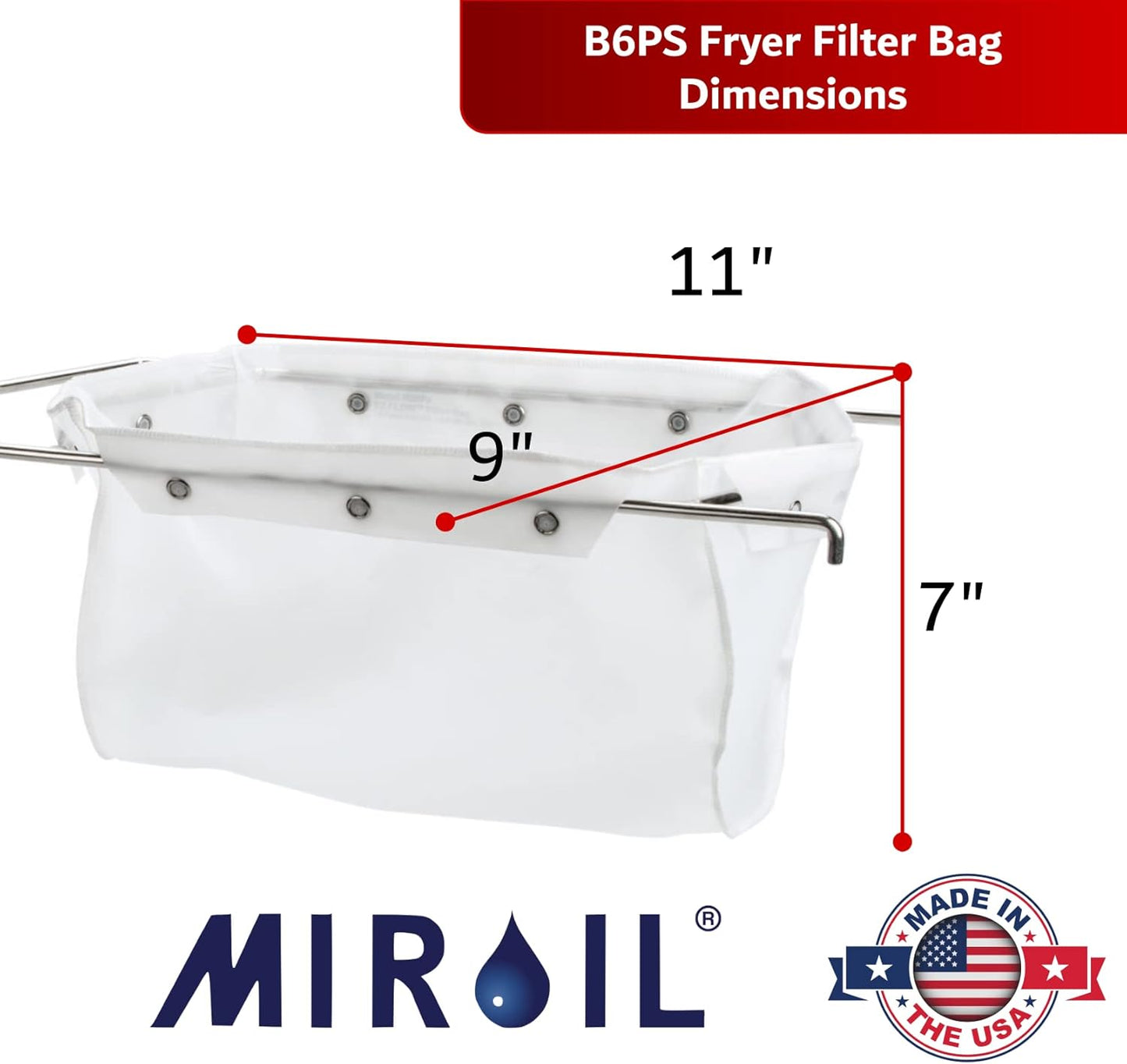 MirOil B6PS Fryer Filter Bag & Frame Combo, Extends Grease Life, Handles Hot & Cold Cooking Oil & Filters Up to 70 Lb. Polishing Oil, Maintain Quality & Taste of Fried Foods, Reduce Grease Contaminant