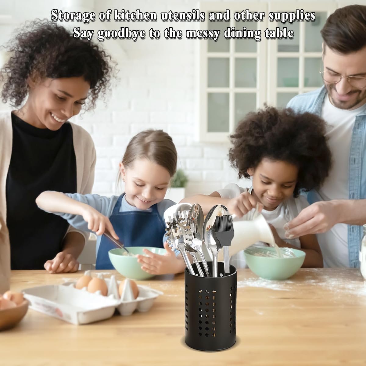 Evanda Kitchen Utensils Holder for Countertop Pack of 2, Stainless Steel Black Utensils Caddy, Farmhouse Stylish Organizer and Kitchen Decor Utensil Crock, Gift for New House New Apartment