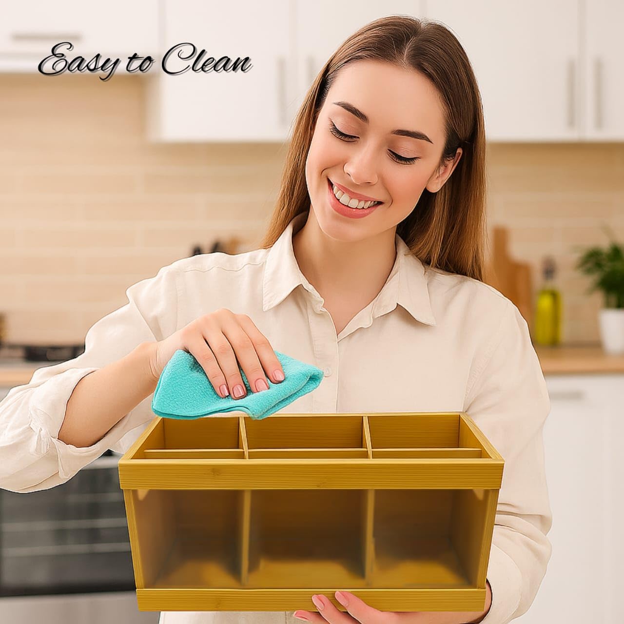 Wooden Utensil Holder Organizer with 6 Compartments, Rustic Countertop Kitchen Utensil Holder perfect for storing spoons, spatulas, cooking tools, and silverware, keeping your kitchen neat, organized