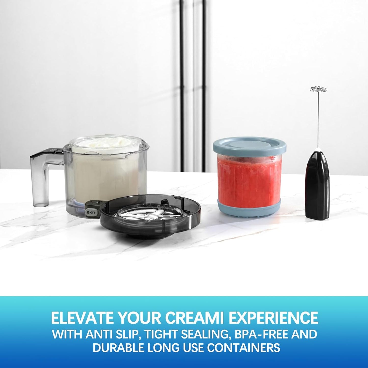 for Ninja Creami Pints and Lids - 4 Pack,16OZ Compatible with NC299AMZ & NC300s Series Ice Cream Makers, Extra Cups Replacement for Ninja Creamy Containers Airtight Anti-slip Dishwasher Safe