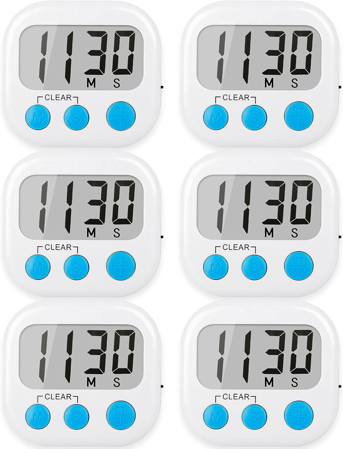 6 Pack Digital Kitchen Timers for Cooking Magnetic Timer for Cooking Loud Alarm White